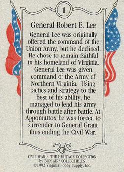 1992 Bon Air Civil War Heritage Collection Series 2 #1 General Robert E. Lee Back