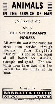 1964 Barratt Animals in the Service of Man #5 The Sportsman's Horses Back