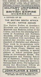 1938 Player's Military Uniforms of The British Empire Overseas #7 The British South Africa Police: Native Askari Back