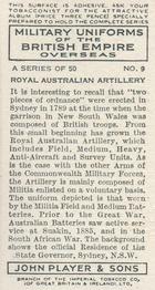 1938 Player's Military Uniforms of The British Empire Overseas #9 Royal Australian Artillery Back