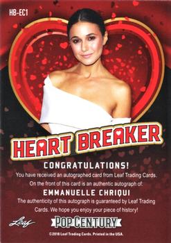 2018 Leaf Metal Pop Century - Heart Breaker Silver #HB-EC1 Emmanuelle Chriqui Back