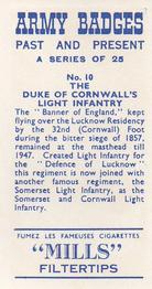 1964 Mills Army Badges Past and Present #10 The Duke of Cornwalls Light Infantry Back