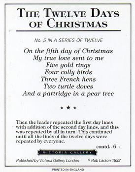 1992 Victoria Gallery The Twelve Days of Christmas #5 Five gold rings Back