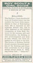 1933 Player's Boy Scout & Girl Guide Patrol Signs & Emblems #2 Bulldog Back
