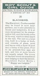 1933 Player's Boy Scout & Girl Guide Patrol Signs & Emblems #26 Blackbird Back