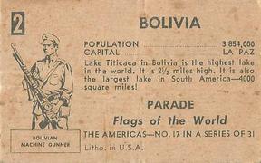 1950 Topps Parade Flags of the World (R714-6) #2 Bolivia Back