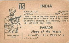 1950 Topps Parade Flags of the World (R714-6) #15 India Back