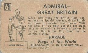 1950 Topps Parade Flags of the World (R714-6) #61 Admiral Great Britain Back