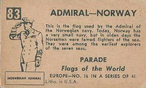 1950 Topps Parade Flags of the World (R714-6) #83 Admiral Norway Back