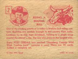 1951 Post Cereal Hopalong Cassidy Wild West (F278-2) #2 Riding A Brahma Bull Back