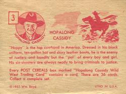 1951 Post Cereal Hopalong Cassidy Wild West (F278-2) #3 Hopalong Cassidy Back