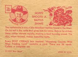 1951 Post Cereal Hopalong Cassidy Wild West (F278-2) #16 Hoppy Shoots A Rattlesnake Back