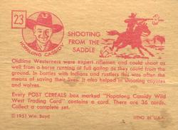 1951 Post Cereal Hopalong Cassidy Wild West (F278-2) #23 Shooting From The Saddle Back