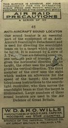 1938 Wills's Air Raid Precautions #48 Anti-Aircraft Sound Locator Back