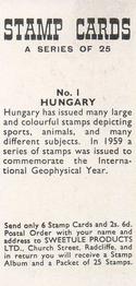 1961 Sweetule Stamp Cards #1 Hungary Back