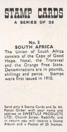 1961 Sweetule Stamp Cards #5 South Africa Back