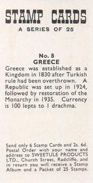 1961 Sweetule Stamp Cards #8 Greece Back