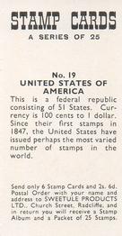 1961 Sweetule Stamp Cards #19 United States of America Back