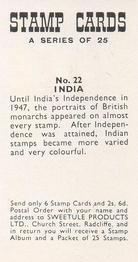 1961 Sweetule Stamp Cards #22 India Back