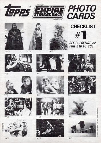 1980 Topps The Empire Strikes Back Photo Cards #5 Luke Skywalker / Darth Vader Back