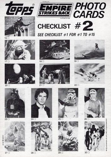 1980 Topps The Empire Strikes Back Photo Cards #21 C-3PO / R2-D2 / Luke Skywalker / Princess Leia Back