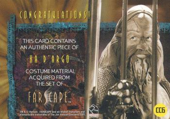 2001 Rittenhouse Farscape Season 2 - From the Archives Costume Relics #CC6 Ka D'Argo Back