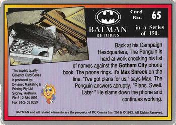 1992 Dynamic Marketing Batman Returns #65 The Penguin hard at work Back