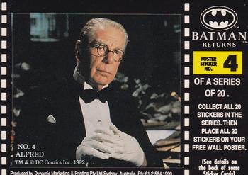 1992 Dynamic Marketing Batman Returns - Poster Stickers #4 Alfred Front