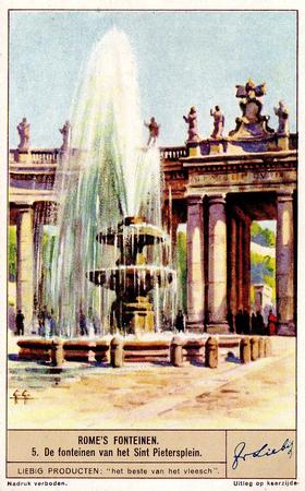 1938 Liebig Rome's Fonteinen (The Fountains of Rome) (Dutch Text) (F1367, S1376) #5 De fonteinen van het Sint Pietersplein Front