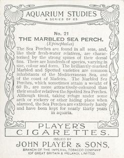 1932 Player's Aquarium Studies #21 The Marbled Sea-perch Back