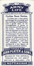 1910 Player's Army Life #15 Cyclists Scout Section Back