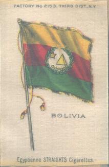 1910 American Tobacco Company National Flags Silks (S33) - Egyptienne Straights Cigarettes (Factory 2153) #NNO Bolivia Front