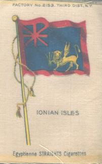 1910 American Tobacco Company National Flags Silks (S33) - Egyptienne Straights Cigarettes (Factory 2153) #NNO Ionian Isles Front