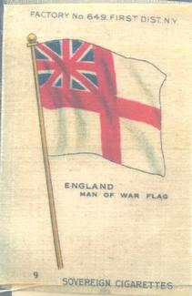 1910 American Tobacco Company National Flags Silks (S33) - Sovereign Cigarettes (Factory 649) #NNO England Man Of War Flag Front