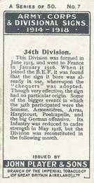 1924 Player's Army Corps & Divisional Signs 1914-1918 #7 34th Division Back
