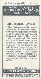 1924 Player's Army Corps & Divisional Signs 1914-1918 #32 15th (Scottish) Division Back