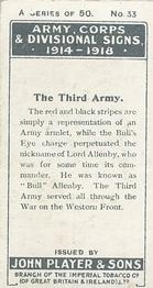 1924 Player's Army Corps & Divisional Signs 1914-1918 #33 The Third Army Back