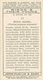 1937 Player's Birds & Their Young #27 Ring Ouzel Back