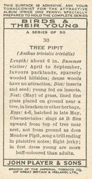 1937 Player's Birds & Their Young #30 Tree Pipit Back