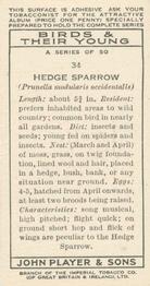 1937 Player's Birds & Their Young #34 Hedge Sparrow Back
