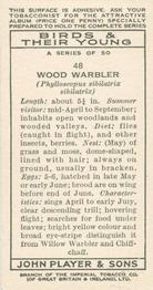 1937 Player's Birds & Their Young #48 Wood Warbler Back
