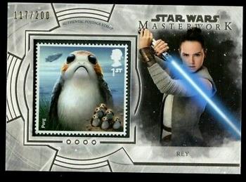 2018 Topps Star Wars Masterwork - Stamp Cards #S-PR Rey / Ahch-To Island Porgs Front