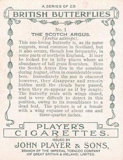 1934 Player's British Butterflies #1 Scotch Argus Back
