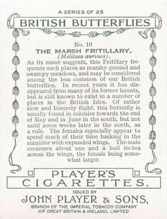 1934 Player's British Butterflies #10 Marsh Fritillary Back