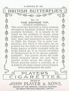 1934 Player's British Butterflies #14 Orange Tip Back