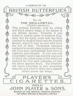 1934 Player's British Butterflies #23 Swallowtail Back