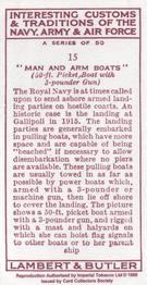 1998 Card Collectors Society Lambert & Butler's 1939 Interesting Customs (Reprint) #15 Man at Arms boats Back