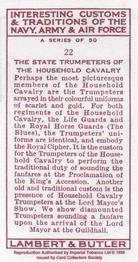 1998 Card Collectors Society Lambert & Butler's 1939 Interesting Customs (Reprint) #22 The State Trumpeters of the Household Cavalry Back