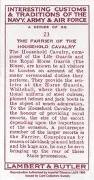 1998 Card Collectors Society Lambert & Butler's 1939 Interesting Customs (Reprint) #23 The Farrier of the Household Cavalry Back