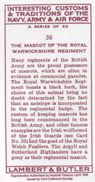 1998 Card Collectors Society Lambert & Butler's 1939 Interesting Customs (Reprint) #36 The mascot of the Royal Warwickshire Regiment Back